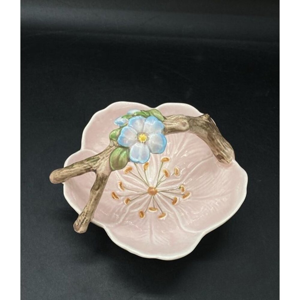 Sylvac Basket Pink Flowers Trinket Pin Dish Woodlands Vintage Ceramic